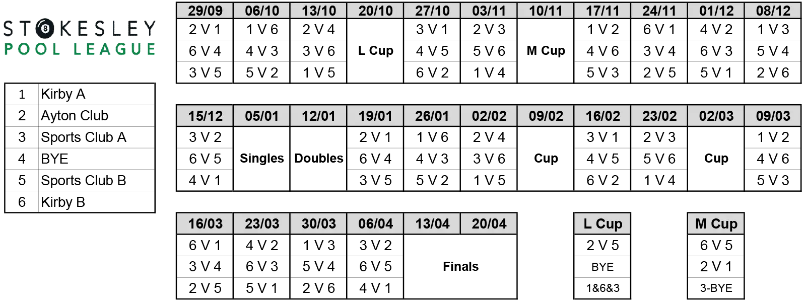 Stokesley Blackball Pool League fixtures-26-27 Stokesley Blackball Pool League fixtures-26-27
